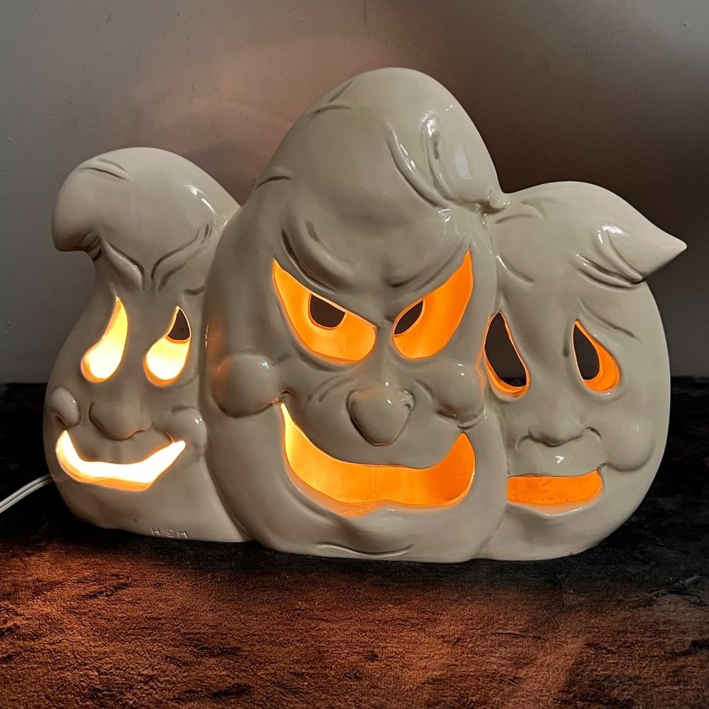 Vintage Halloween Ghost Lighted Decoration Holland Mold Trio Ceramic Figurine - Picture 2 of 15